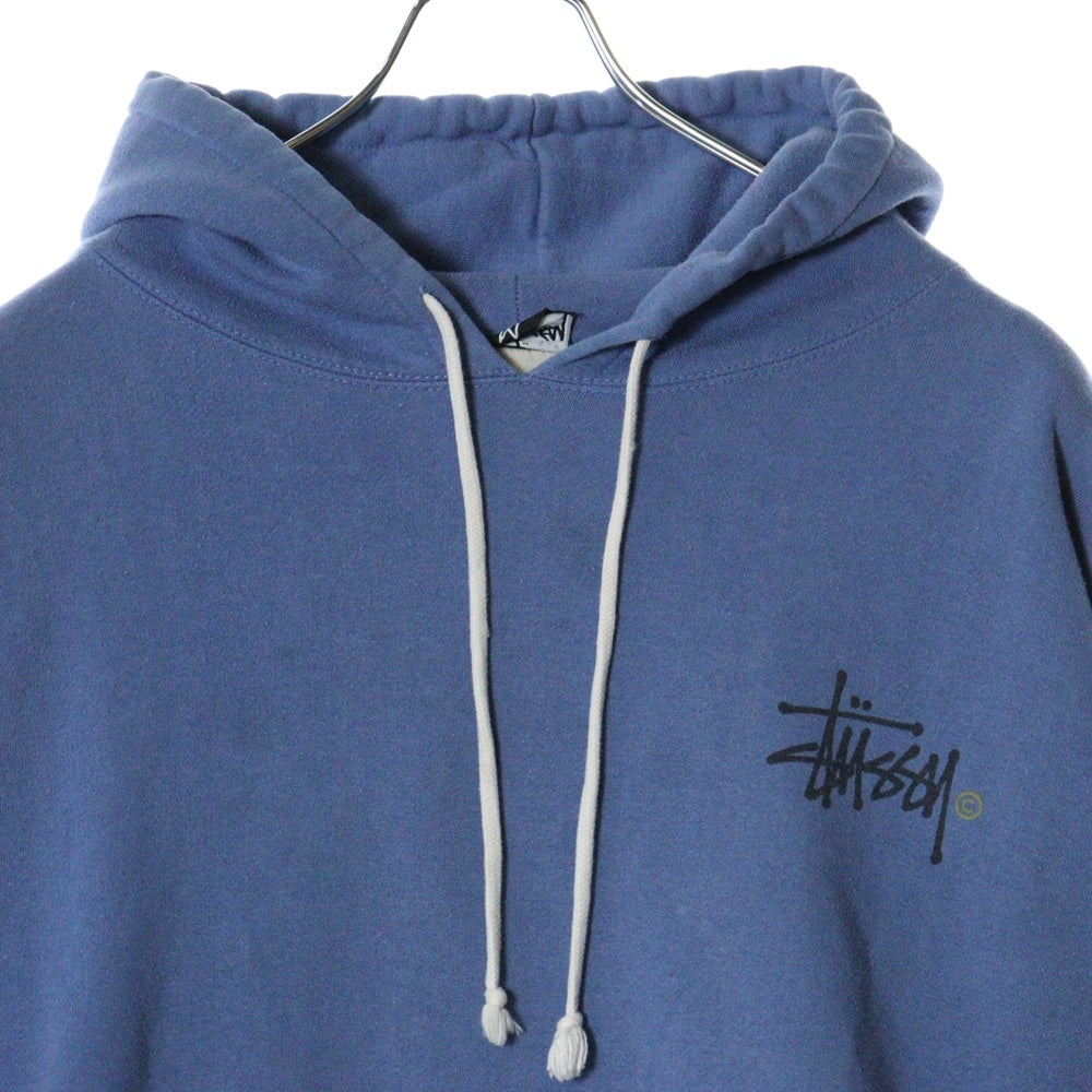 STUSSY(ステューシー) 80S OLD ストックロゴ 両面プリント プルオーバーパーカー ブルー