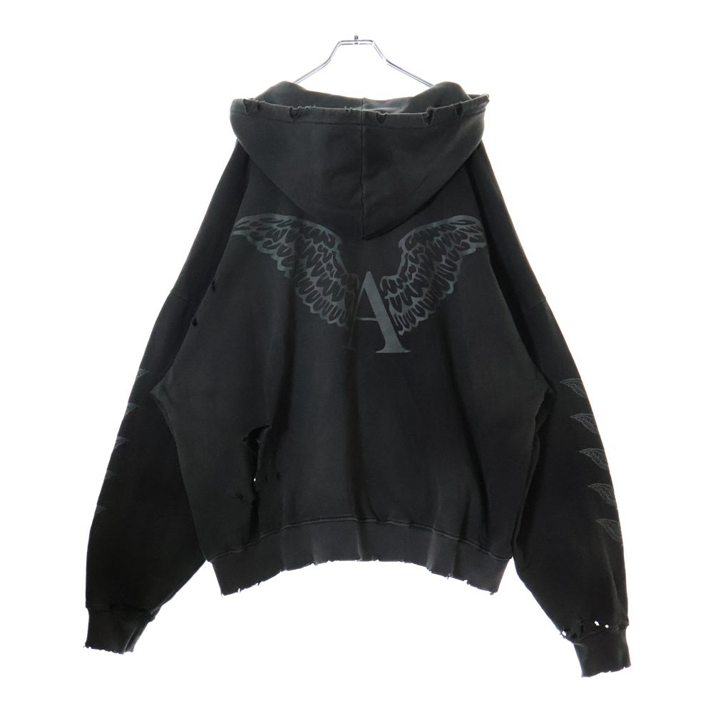 ALEXANDER DIGENOVA(アレキサンダーディジェノバ) 25SS SCRAP LOGO HOODIE デストロイ加工 オーバーサイズ プルオーバーパーカー ブラック
