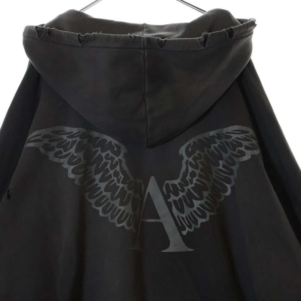 ALEXANDER DIGENOVA(アレキサンダーディジェノバ) 25SS SCRAP LOGO HOODIE デストロイ加工 オーバーサイズ プルオーバーパーカー ブラック