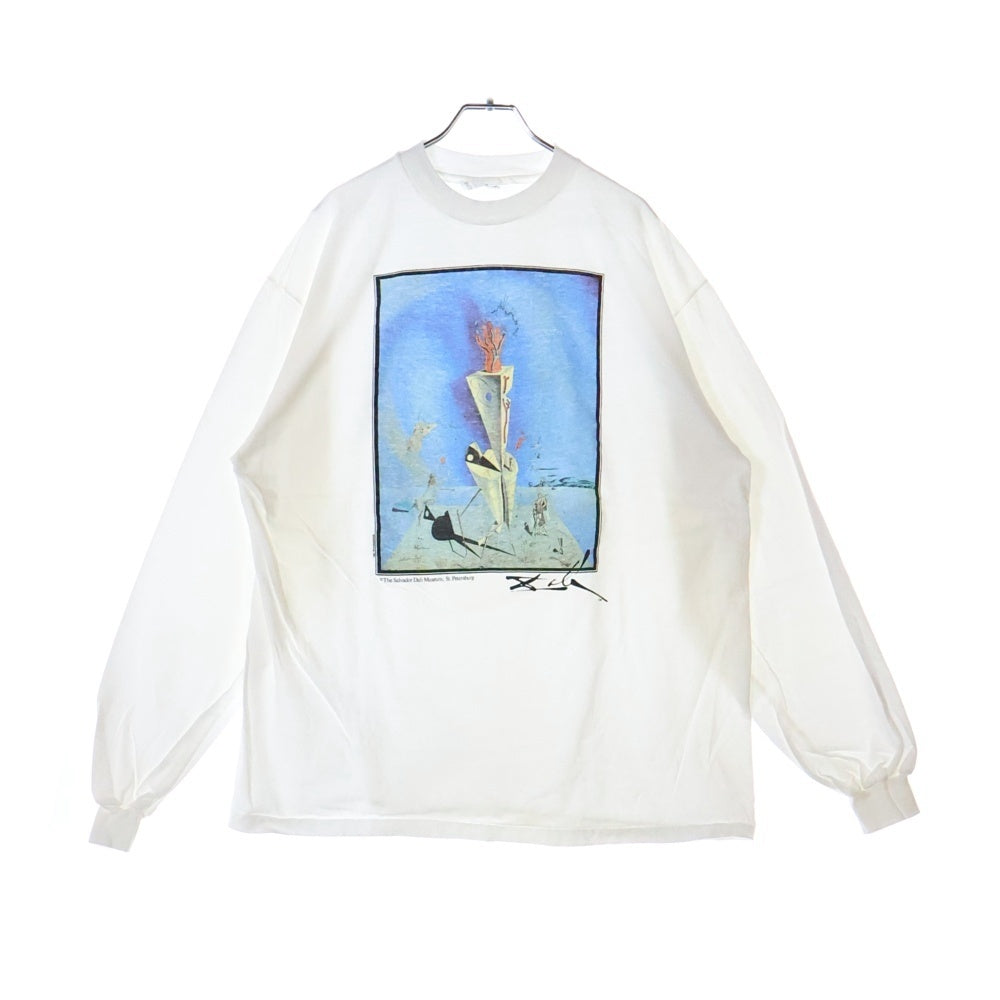 VINTAGE(ヴィンテージ) 90s Salvador Dali 器官と手 アートプリント ロングスリーブ 長袖Tシャツ ホワイト