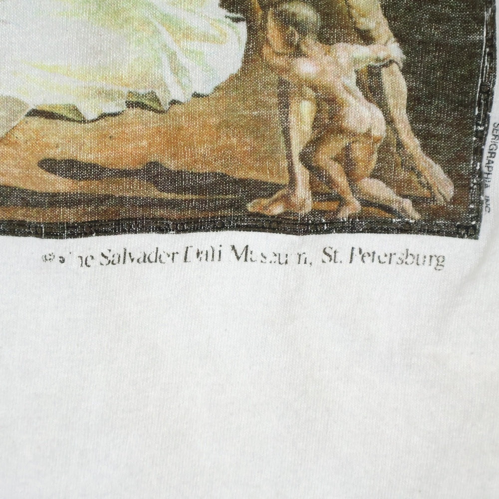VINTAGE(ヴィンテージ) 90s Salvador Dali 新人類の誕生を見つめる地政学の子供 アートプリント 長袖Tシャツ ホワイト