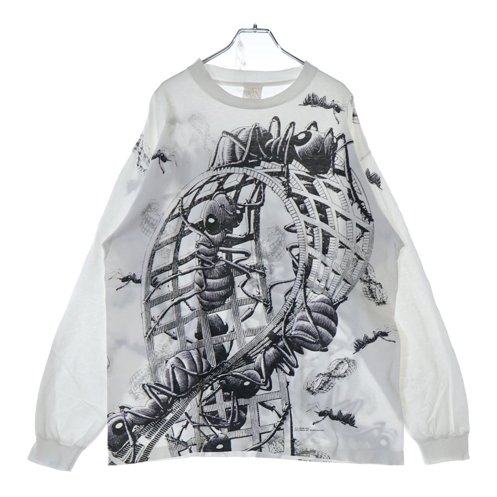 VINTAGE(ヴィンテージ) 90s M.C.Escher M?bius Strip II エッシャー 赤あり アートプリント ロングスリーブ 長袖半袖Tシャツ ホワイト
