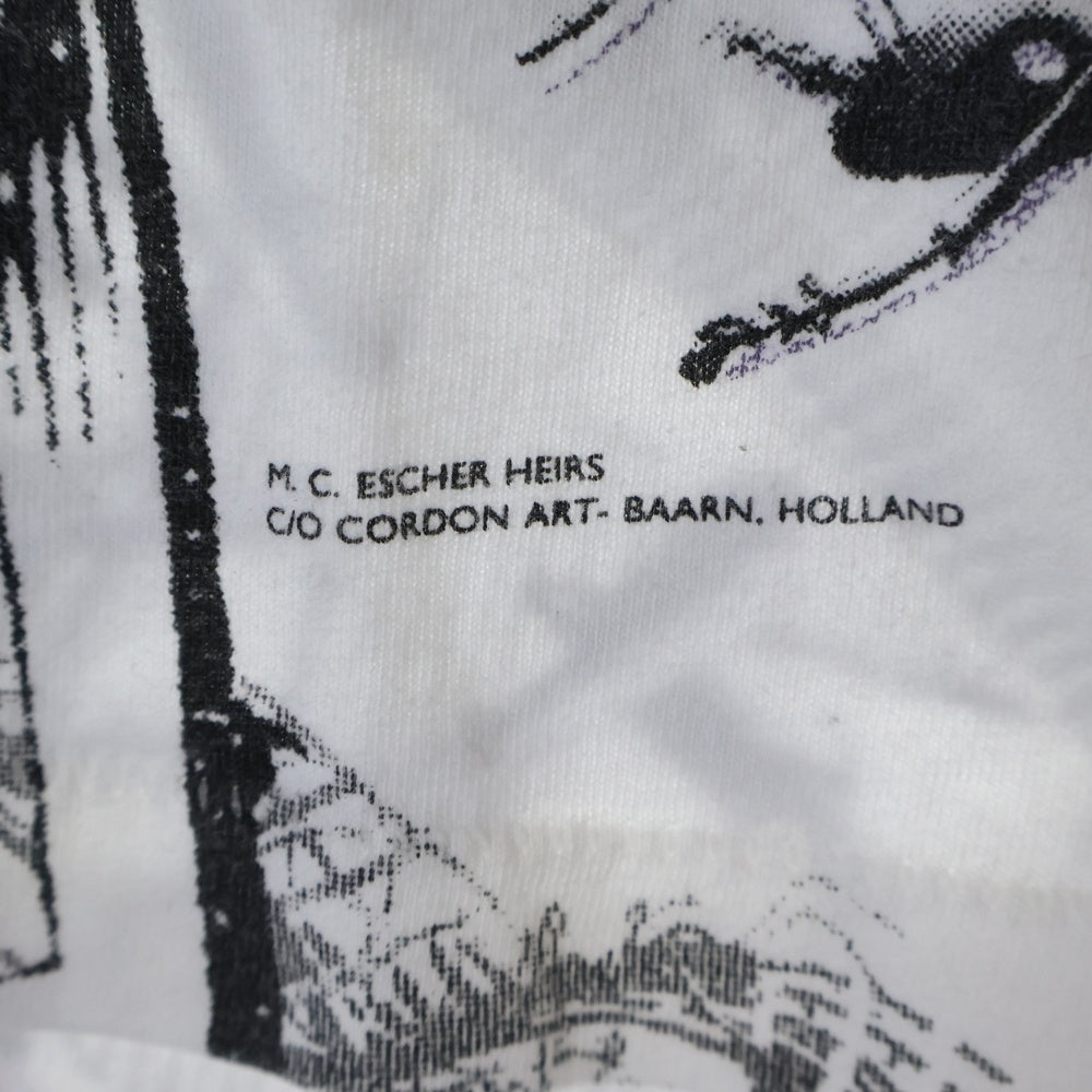 VINTAGE(ヴィンテージ) 90s M.C.Escher M?bius Strip II エッシャー 赤あり アートプリント ロングスリーブ 長袖半袖Tシャツ ホワイト