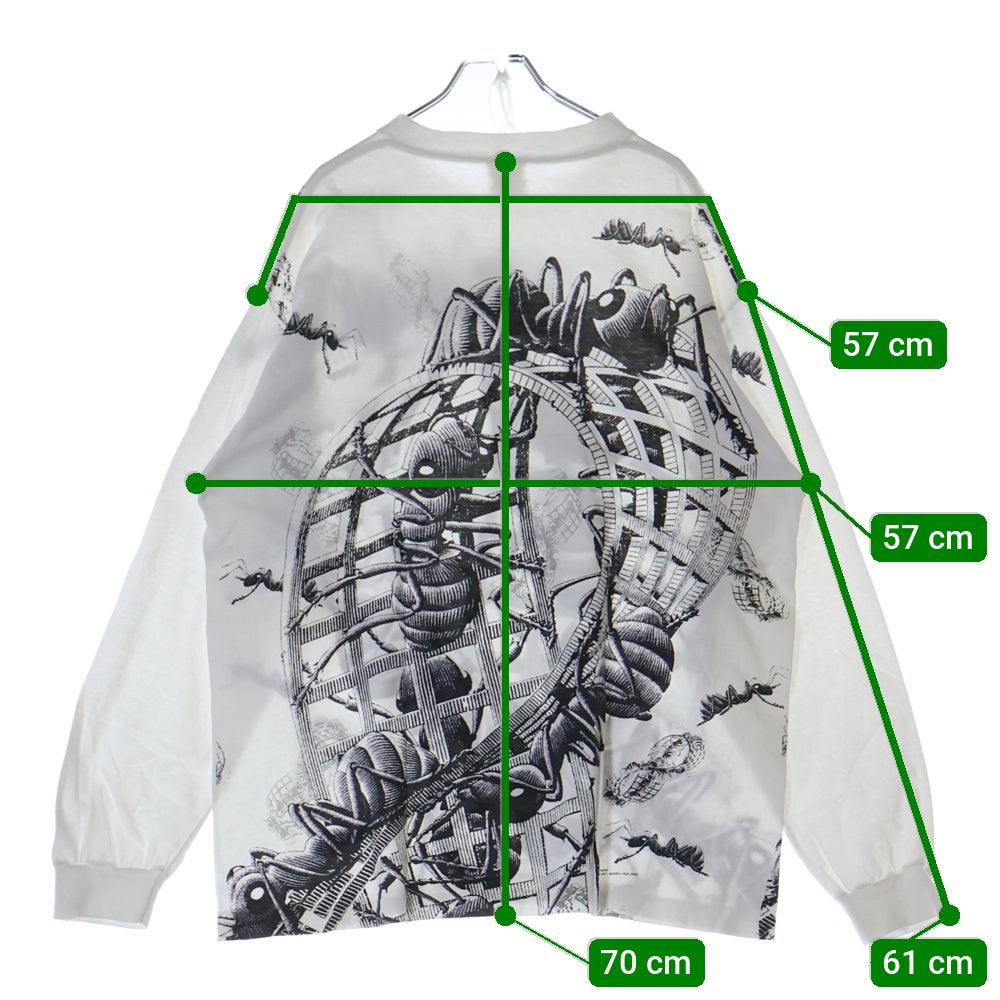 VINTAGE(ヴィンテージ) 90s M.C.Escher M?bius Strip II エッシャー 赤あり アートプリント ロングスリーブ 長袖半袖Tシャツ ホワイト
