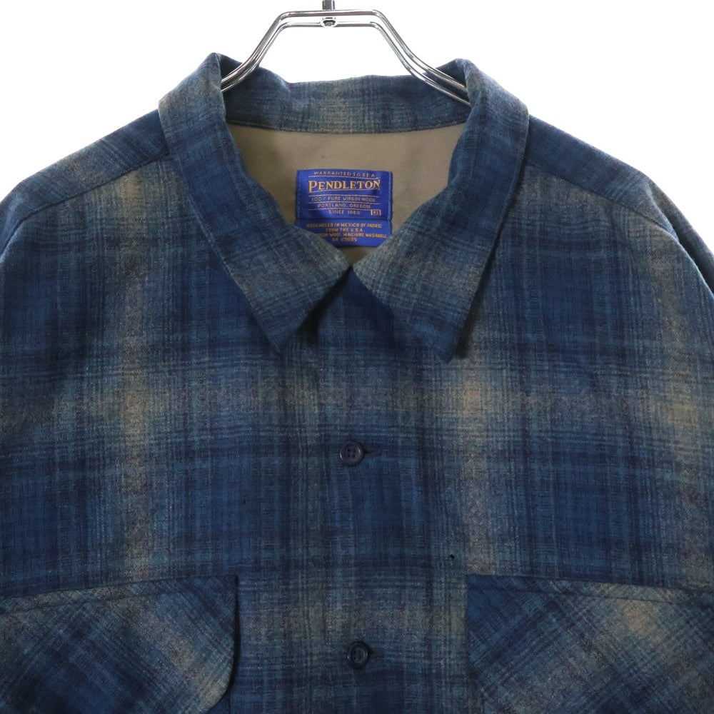 PENDLETON(ペンドルトン) 90S オンブレチェック ウール オープンカラー ロングスリーブ 長袖シャツ ブルー