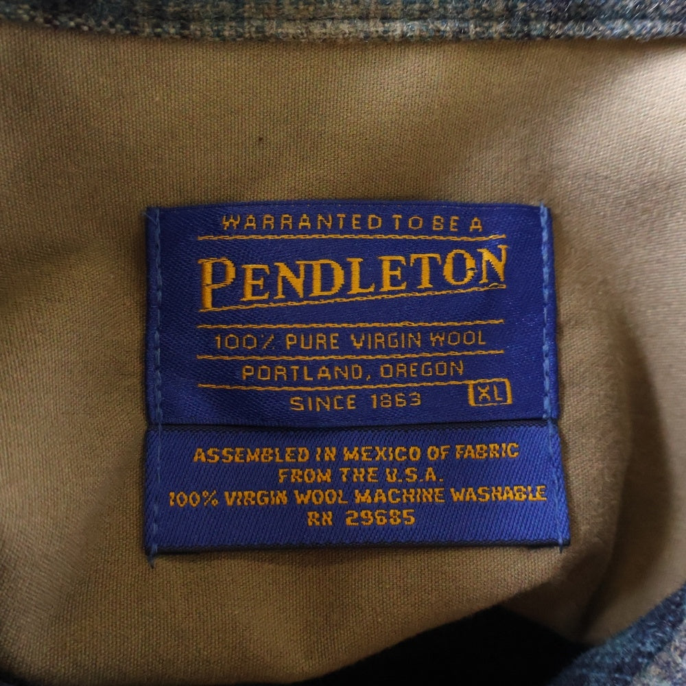 PENDLETON(ペンドルトン) 90S オンブレチェック ウール オープンカラー ロングスリーブ 長袖シャツ ブルー
