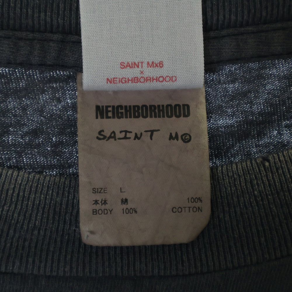 SAINT MICHAEL(セントマイケル) 25SS × NEIGHBORHOOD STHD. SS TEE PRAY ヴィンテージ加工半袖Tシャツ カットソー ダークグレー SM-HR8-0000-C68