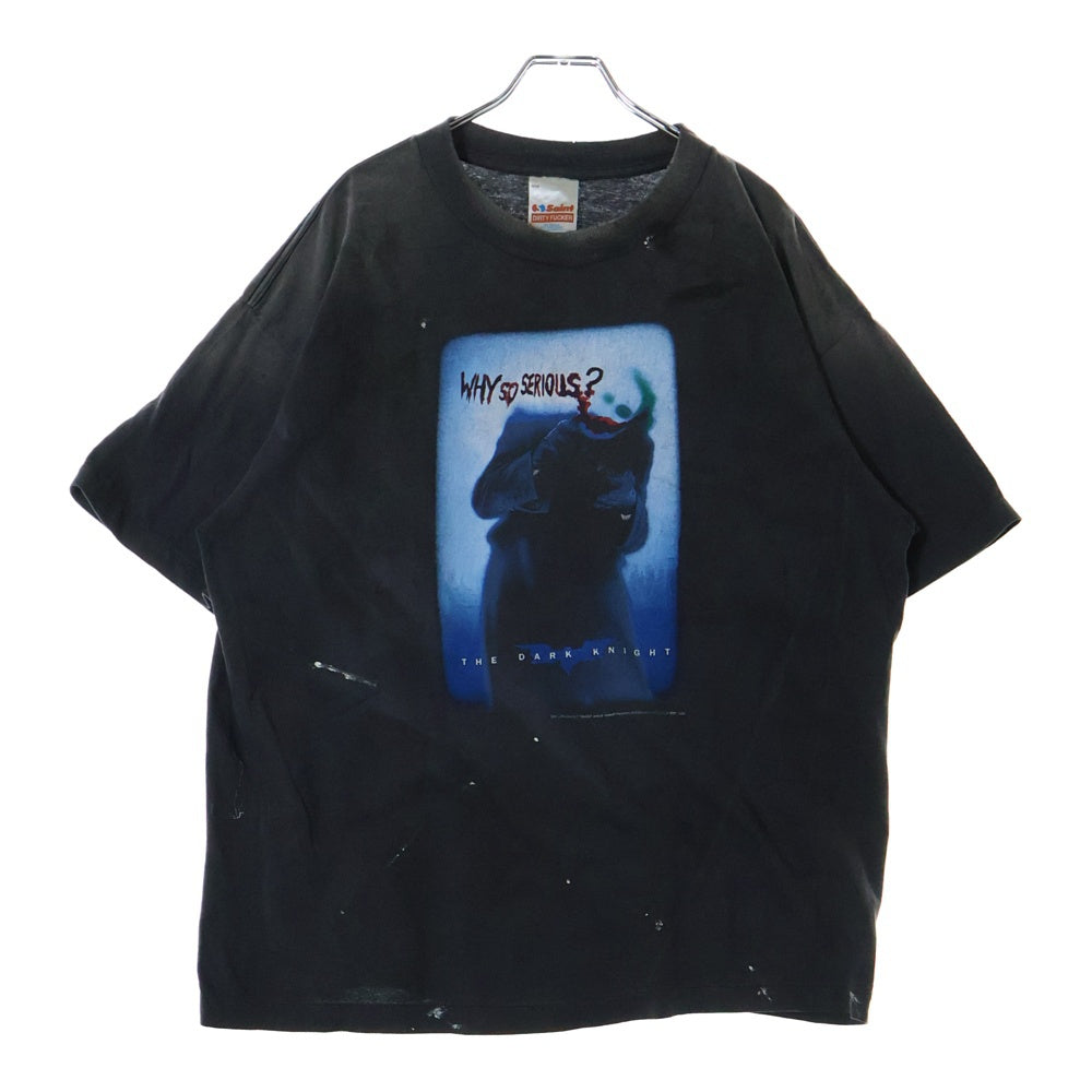 SAINT MICHAEL(セントマイケル) 25SS ×The Dark Knight BTM_SS TEE LIP ダークナイト ダメージ加工半袖Tシャツ グレー SM-HR8-0000-C55