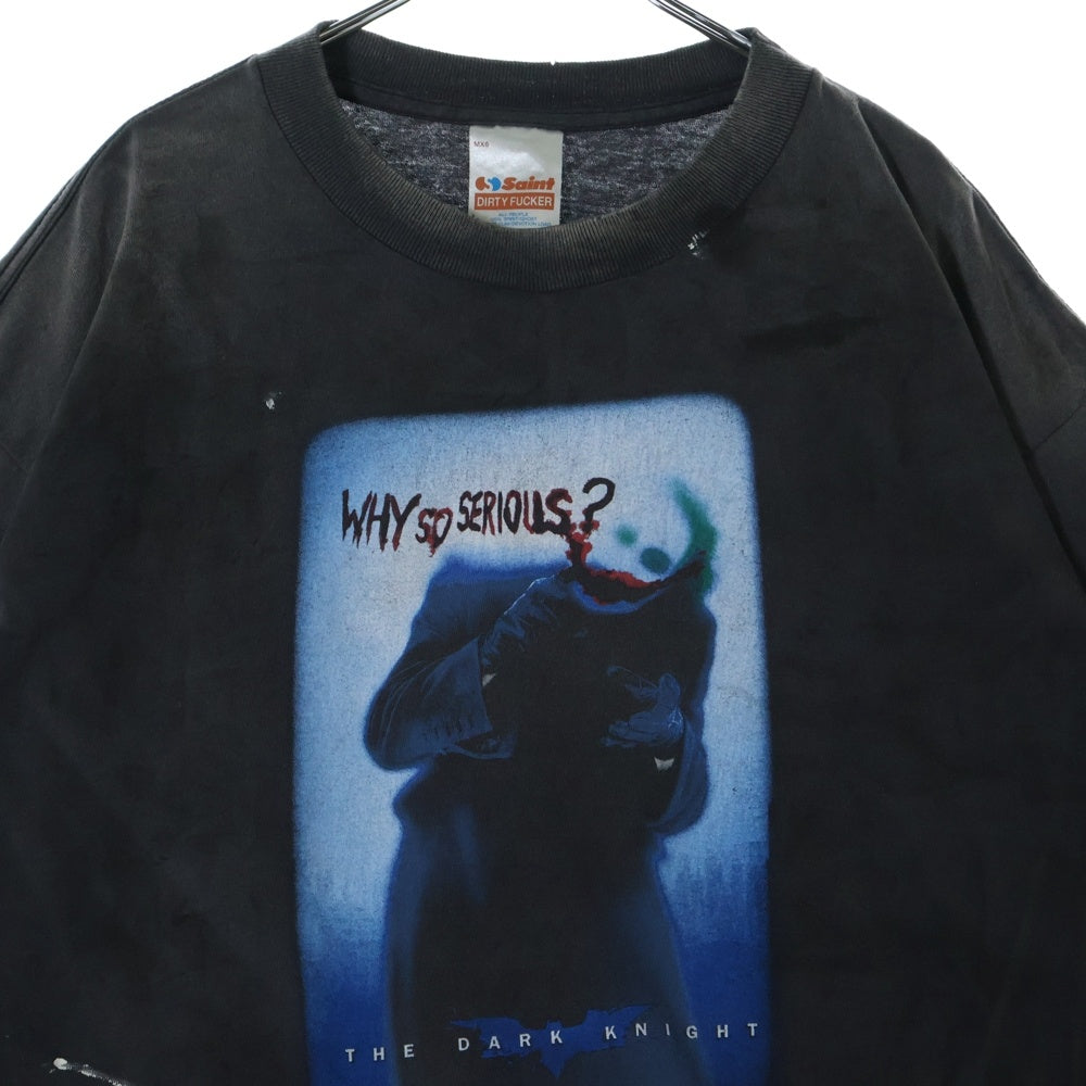 SAINT MICHAEL(セントマイケル) 25SS ×The Dark Knight BTM_SS TEE LIP ダークナイト ダメージ加工半袖Tシャツ グレー SM-HR8-0000-C55