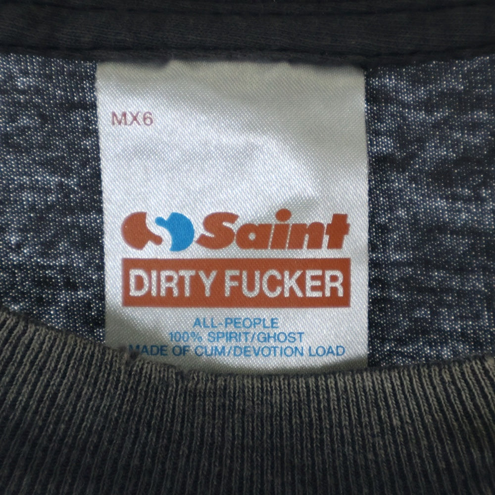 SAINT MICHAEL(セントマイケル) 25SS ×The Dark Knight BTM_SS TEE LIP ダークナイト ダメージ加工半袖Tシャツ グレー SM-HR8-0000-C55