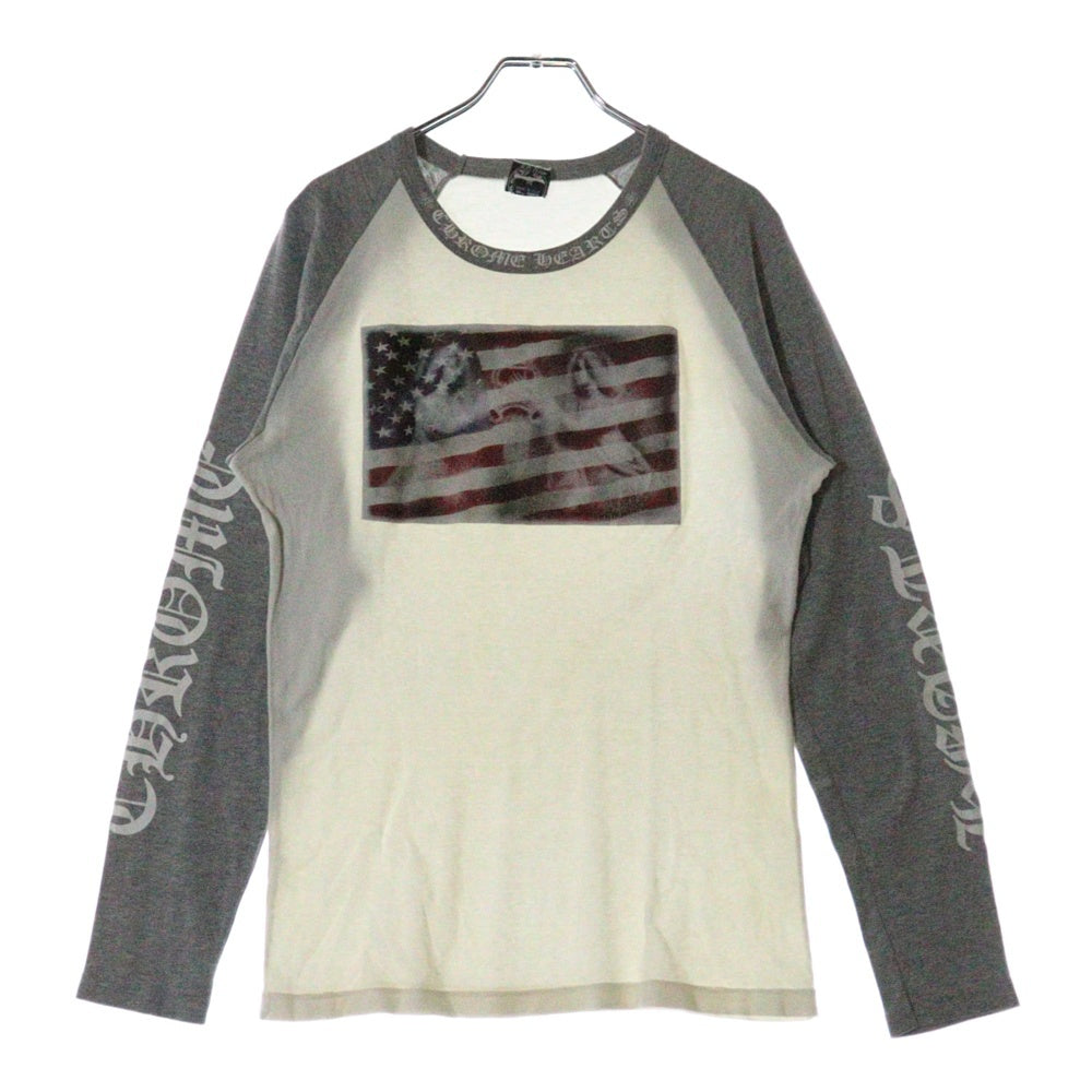 CHROME HEARTS(クロムハーツ) OLD 星条旗プリント ラグランスリーブ 長袖Tシャツ グレー