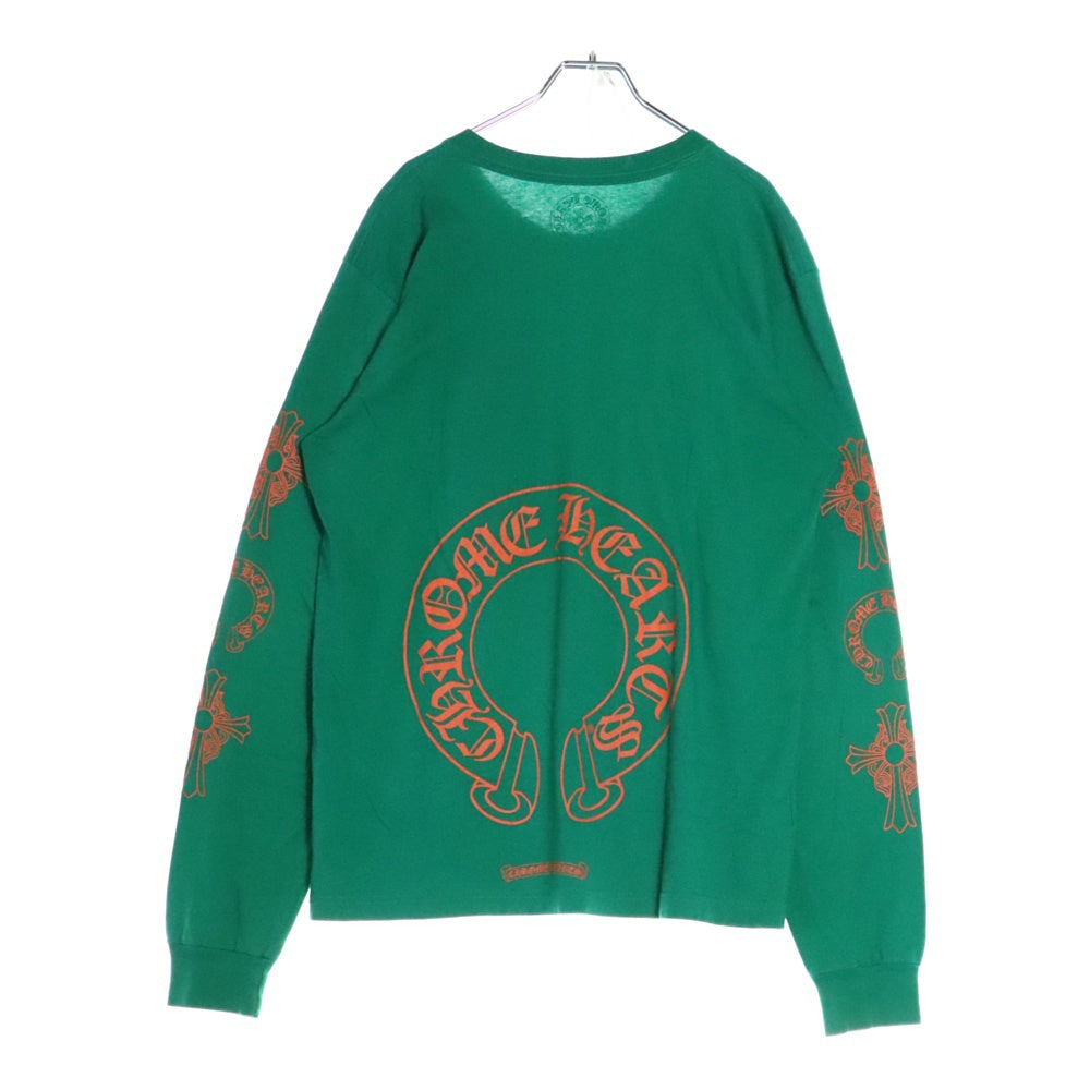 CHROME HEARTS(クロムハーツ) CH L S 1 バックホースシュープリント 長袖Tシャツ ロングスリーブカットソー グリーン