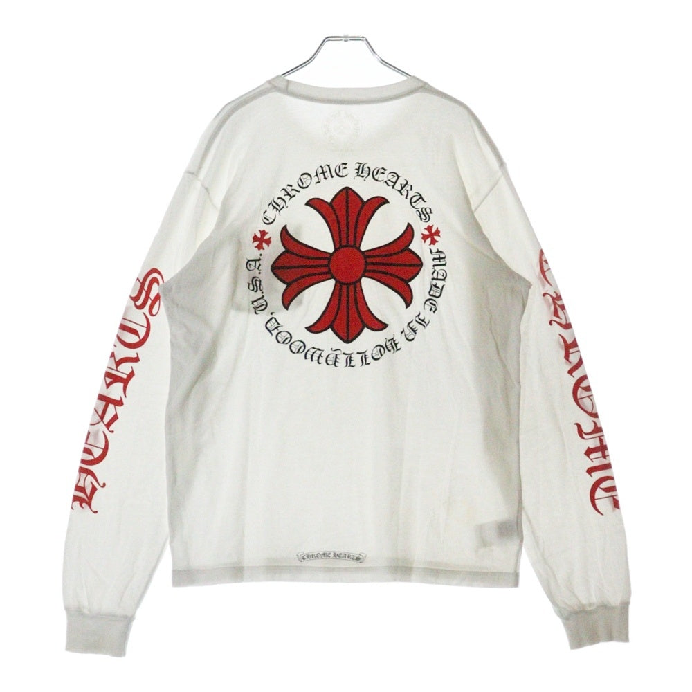 CHROME HEARTS(クロムハーツ) Made In Hollywood L/S Tee メイドインハリウッド レッドクロス CHプラス 両面プリント ロングスリーブ 長袖Tシャツ ホワイト/レッド