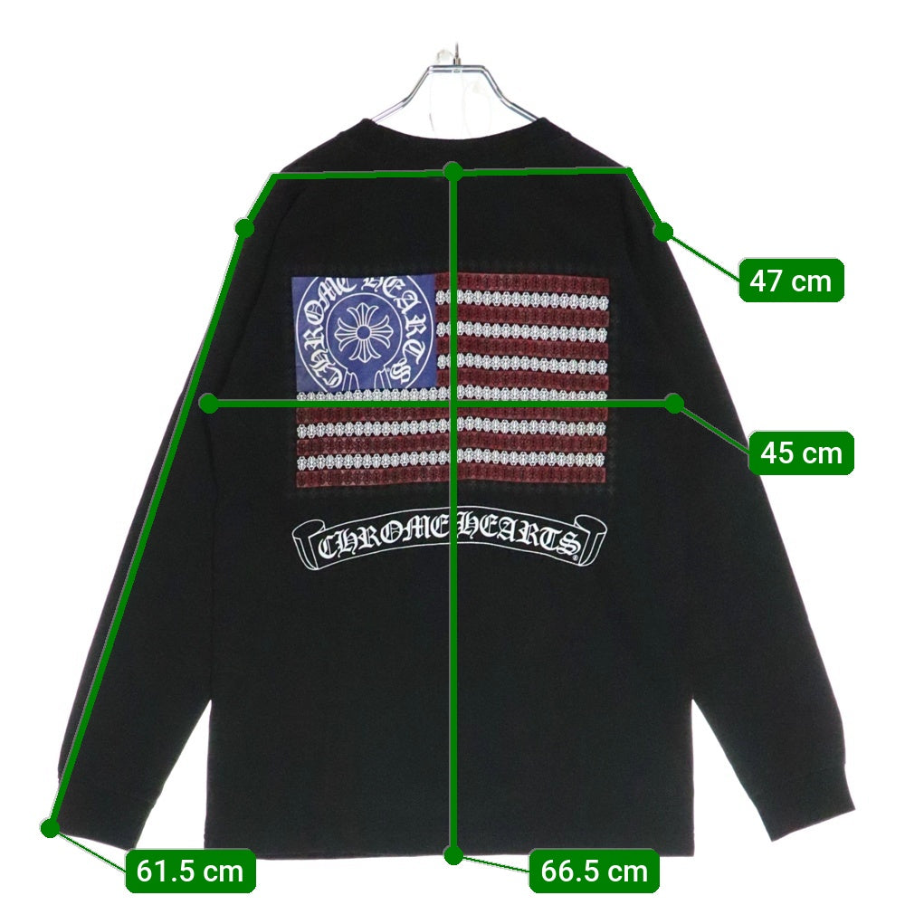 CHROME HEARTS(クロムハーツ) American Flag 星条旗プリント ロングスリーブ 長袖Tシャツ ブラック