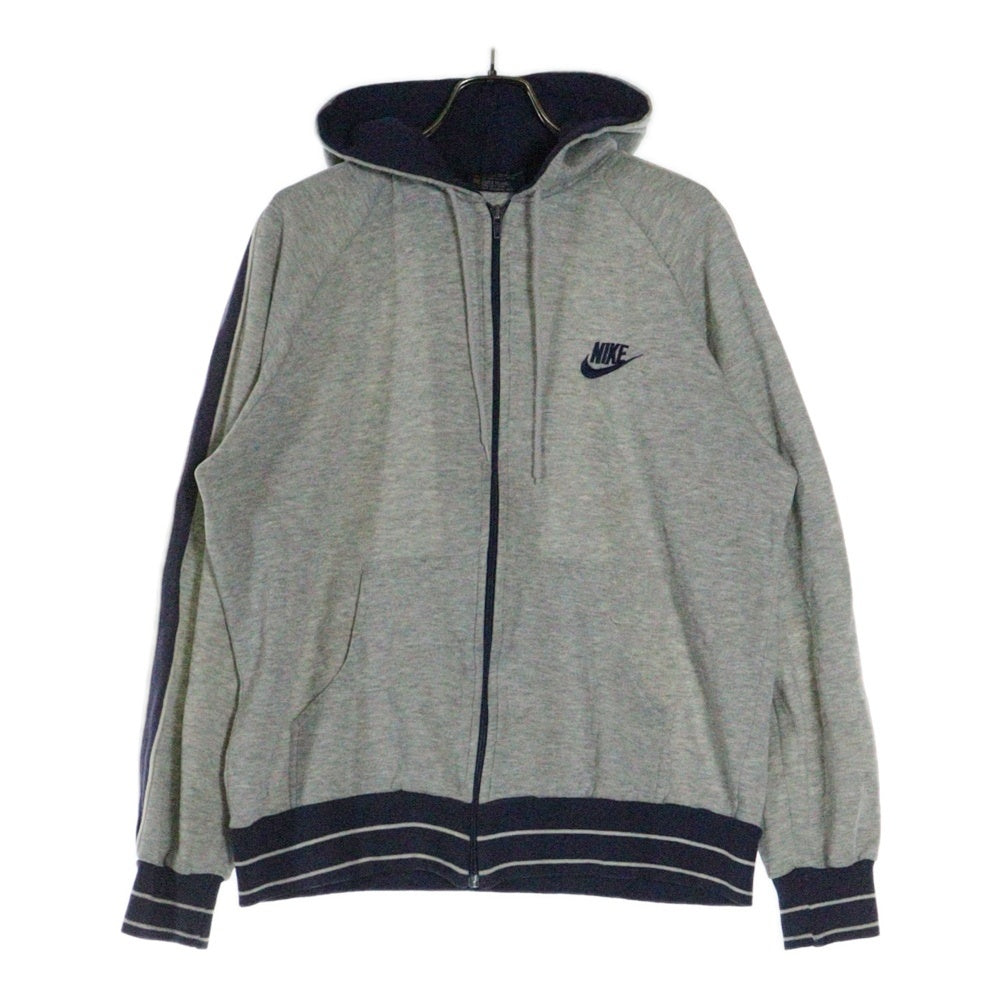 NIKE(ナイキ) 80S ロゴ刺繍 ラインデザイン ラグランスリーブ ジップアップパーカー グレー