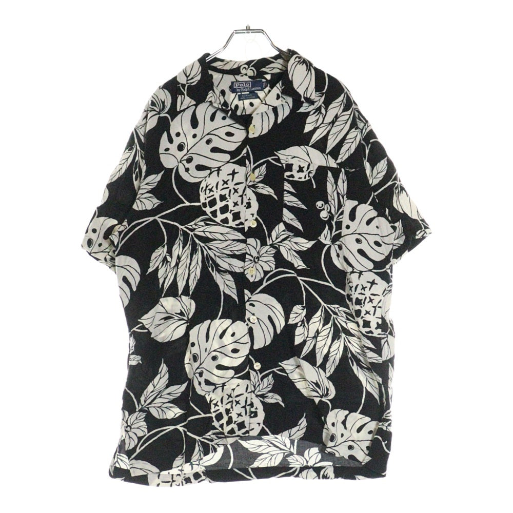 POLO RALPH LAUREN(ポロラルフローレン) 90s ADAMS Aloha Shirt ビスコース ハワイアン アロハシャツ 半袖シャツ ブラック×ホワイト