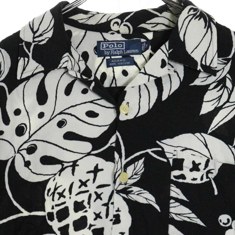 POLO RALPH LAUREN(ポロラルフローレン) 90s ADAMS Aloha Shirt ビスコース ハワイアン アロハシャツ 半袖シャツ ブラック×ホワイト