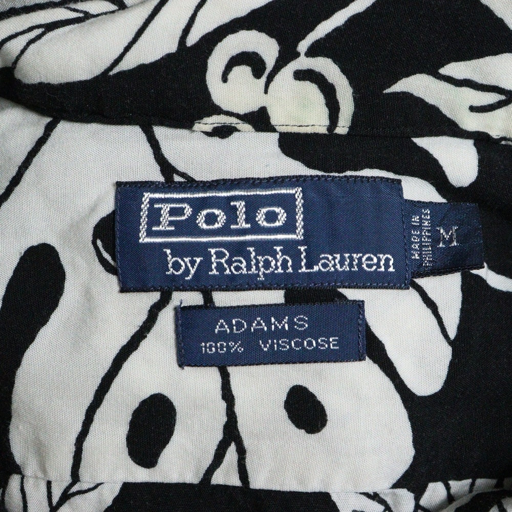 POLO RALPH LAUREN(ポロラルフローレン) 90s ADAMS Aloha Shirt ビスコース ハワイアン アロハシャツ 半袖シャツ ブラック×ホワイト