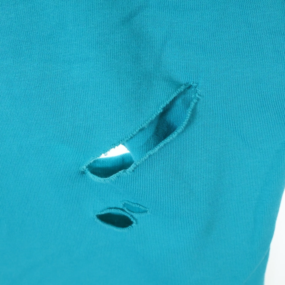 BALENCIAGA(バレンシアガ) 21SS Caps Destroyed Flatground Tee デストロイ加工 ロゴプリント 半袖Tシャツ ライトブルー 651795 TKVB8