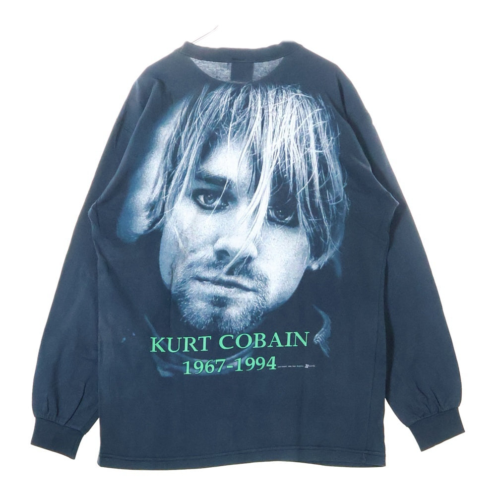 VINTAGE(ヴィンテージ) 90s NIRVANA KURT COBAIN MEMORIAL FACE BOOTLEG LS TEE ニルヴァーナ カートコバーン ブートレグ メモリアル両面プリント長袖Tシャツ 長袖カットソー ネイビー