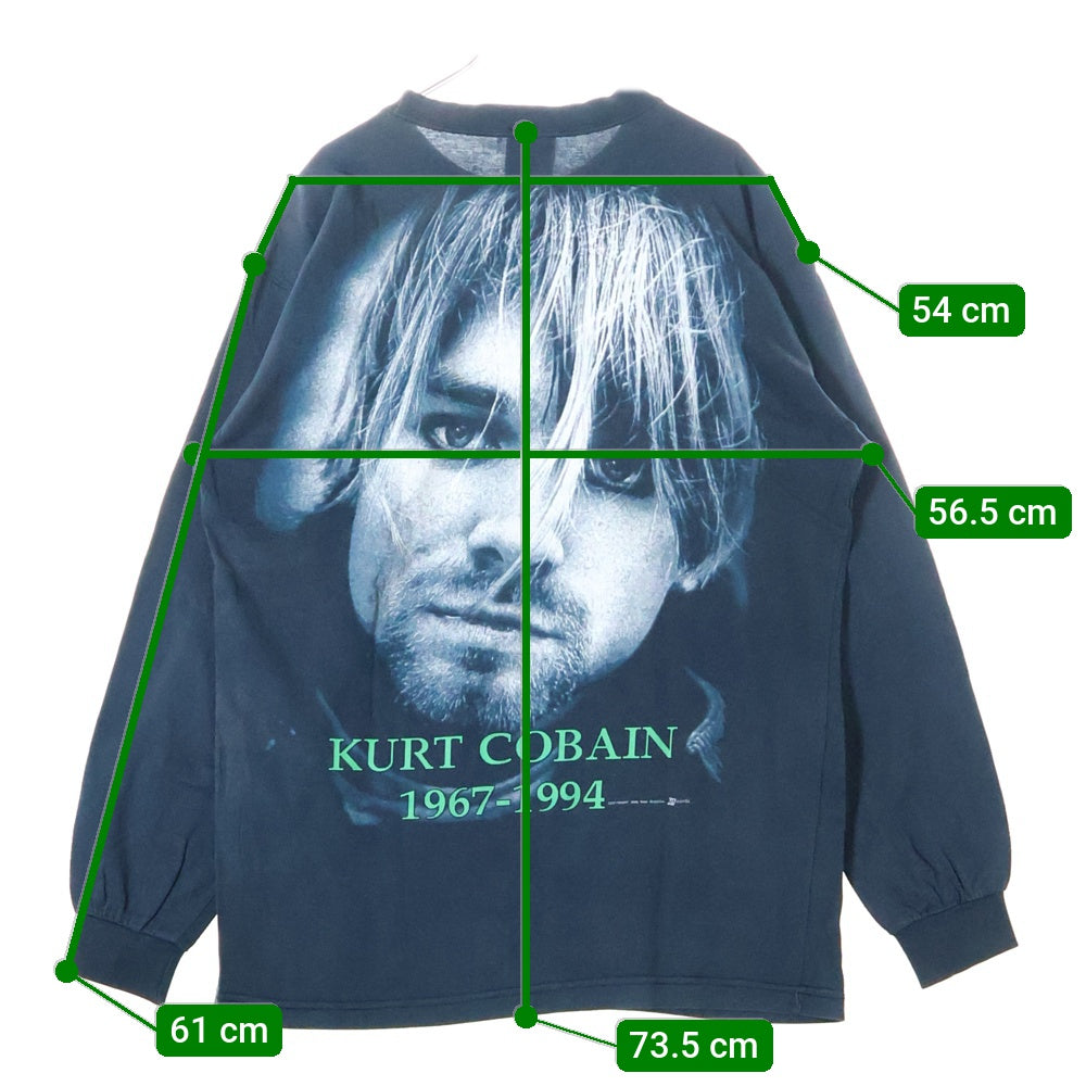 VINTAGE(ヴィンテージ) 90s NIRVANA KURT COBAIN MEMORIAL FACE BOOTLEG LS TEE ニルヴァーナ カートコバーン ブートレグ メモリアル両面プリント長袖Tシャツ 長袖カットソー ネイビー