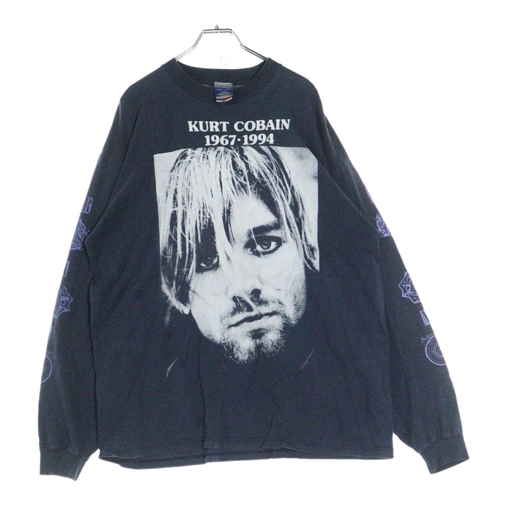 VINTAGE(ヴィンテージ) 90S NIRVANA KURT COBAIN MEMORIAL BOOTLEG ニルヴァーナ 追悼 ブートレグ ロングスリーブ 長袖Tシャツ ネイビー