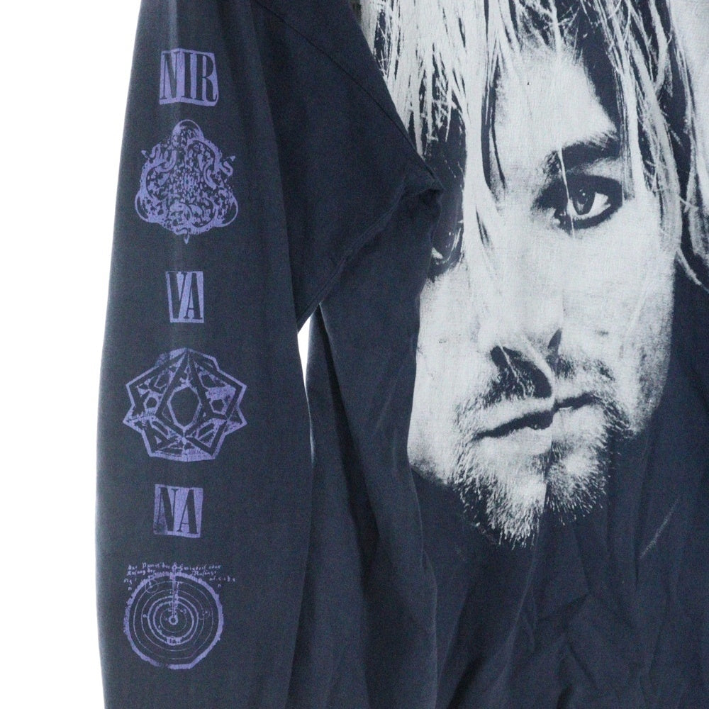 VINTAGE(ヴィンテージ) 90S NIRVANA KURT COBAIN MEMORIAL BOOTLEG ニルヴァーナ 追悼 ブートレグ ロングスリーブ 長袖Tシャツ ネイビー