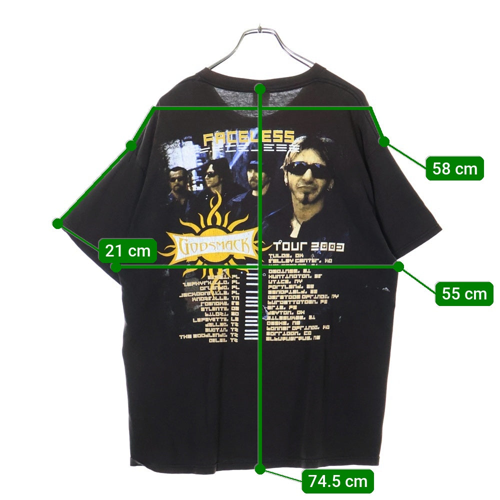 VINTAGE(ヴィンテージ) 00S GODSMACK Faceless Tour 2003 ゴッドスマック 両面プリント 半袖Tシャツ ブラック