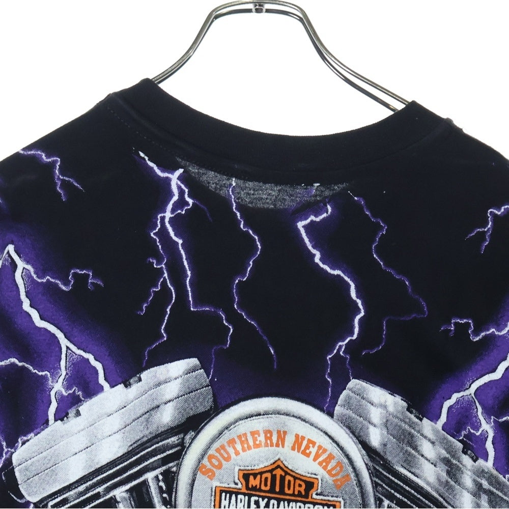 VINTAGE(ヴィンテージ) 90S Harley Davidson Thunder & Lightning ハーレーダビッドソン サンダー ライトニング オーバープリント 半袖Tシャツ ブラック