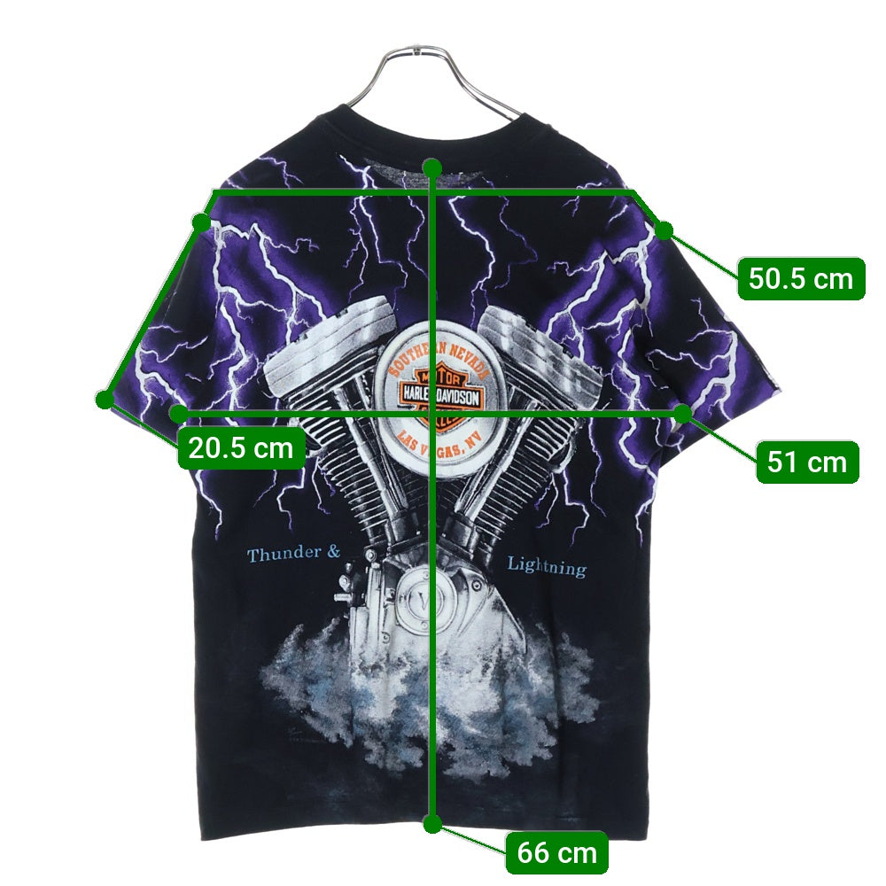 VINTAGE(ヴィンテージ) 90S Harley Davidson Thunder & Lightning ハーレーダビッドソン サンダー ライトニング オーバープリント 半袖Tシャツ ブラック