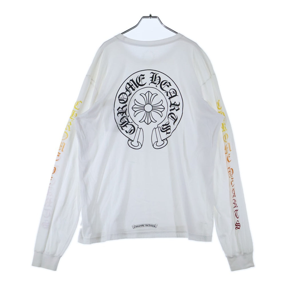 CHROME HEARTS(クロムハーツ) Gradient Logo Horseshoe L/S Tee ネックロゴ グラデーションプリント ロングスリーブ 長袖Tシャツ ホワイト