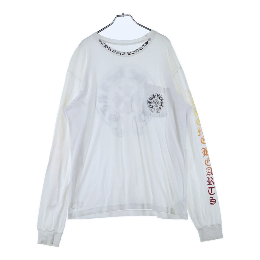 CHROME HEARTS(クロムハーツ) Gradient Logo Horseshoe L/S Tee ネックロゴ グラデーションプリント ロングスリーブ 長袖Tシャツ ホワイト