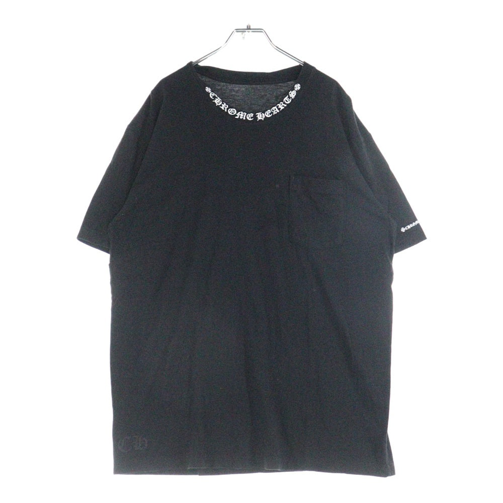 クロムハーツ　ロゴプリントクルーネックポケット半袖Tシャツ ブラック　S CHROME HEARTS(クロムハーツ) NECK LOGO S/S TEE ネックロゴ