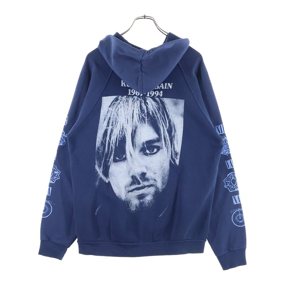 VINTAGE(ヴィンテージ) 90S NIRVANA KURT COBAIN MEMORIAL BOOTLEG ニルヴァーナ カートコバーン 追悼 ブートレグ プルオーバー パーカー ネイビー