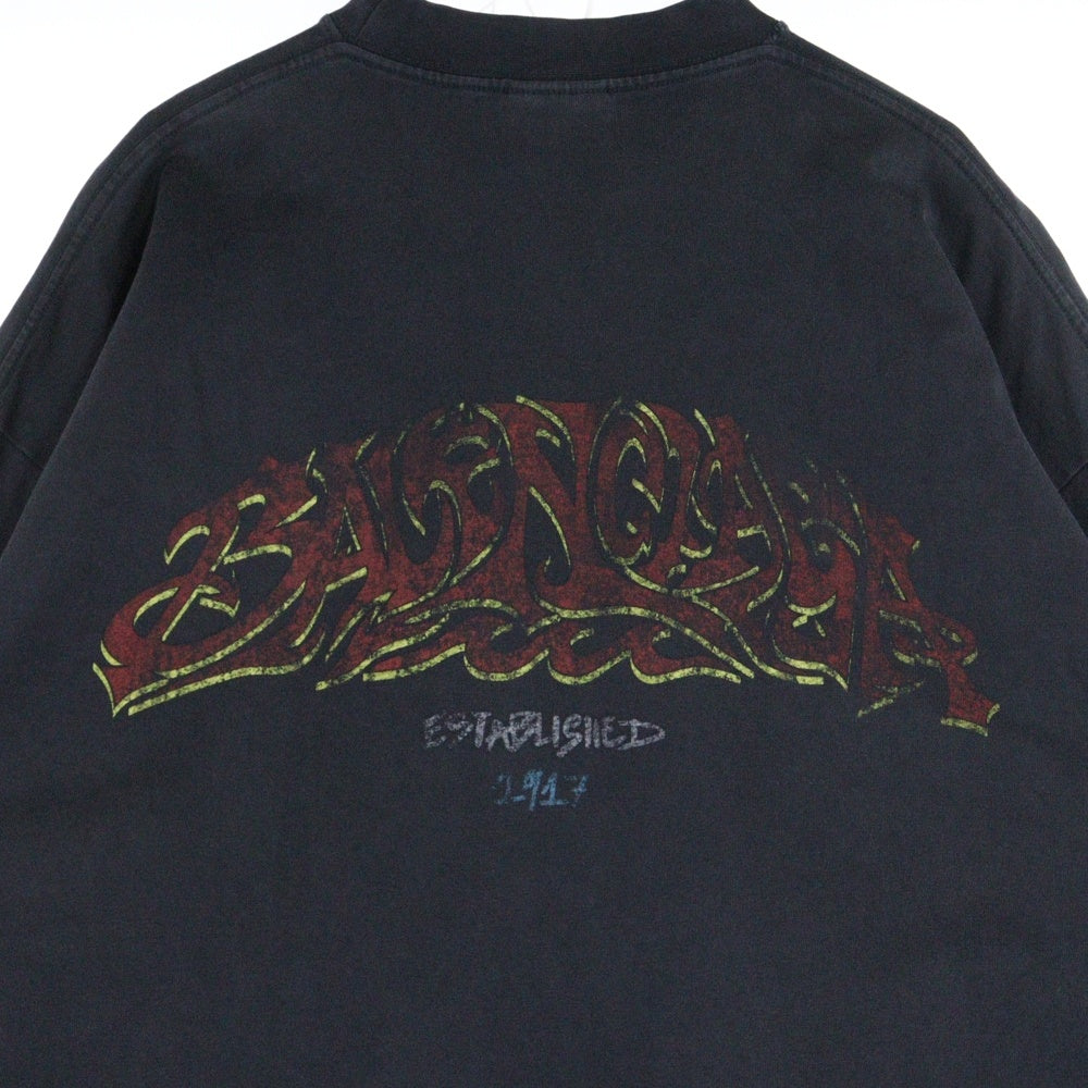 BALENCIAGA(バレンシアガ) 23AW Off Shore Oversized T-shirt ヴィンテージ加工 オーバーサイズド 半袖Tシャツ チャコールグレー 739028 TPVM8