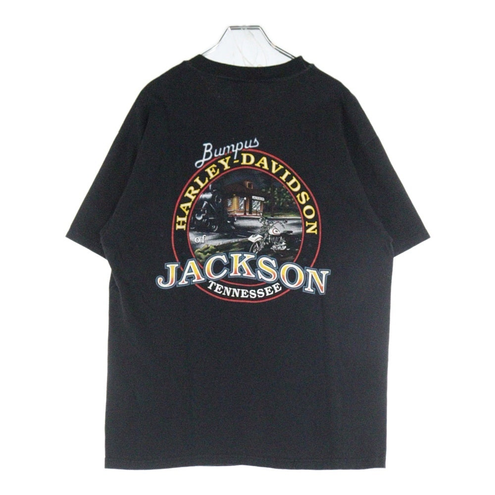 HARLEY DAVIDSON(ハーレーダビッドソン) 90s 胸ポケット イーグル 両面プリント半袖Tシャツ カットソー ブラック
