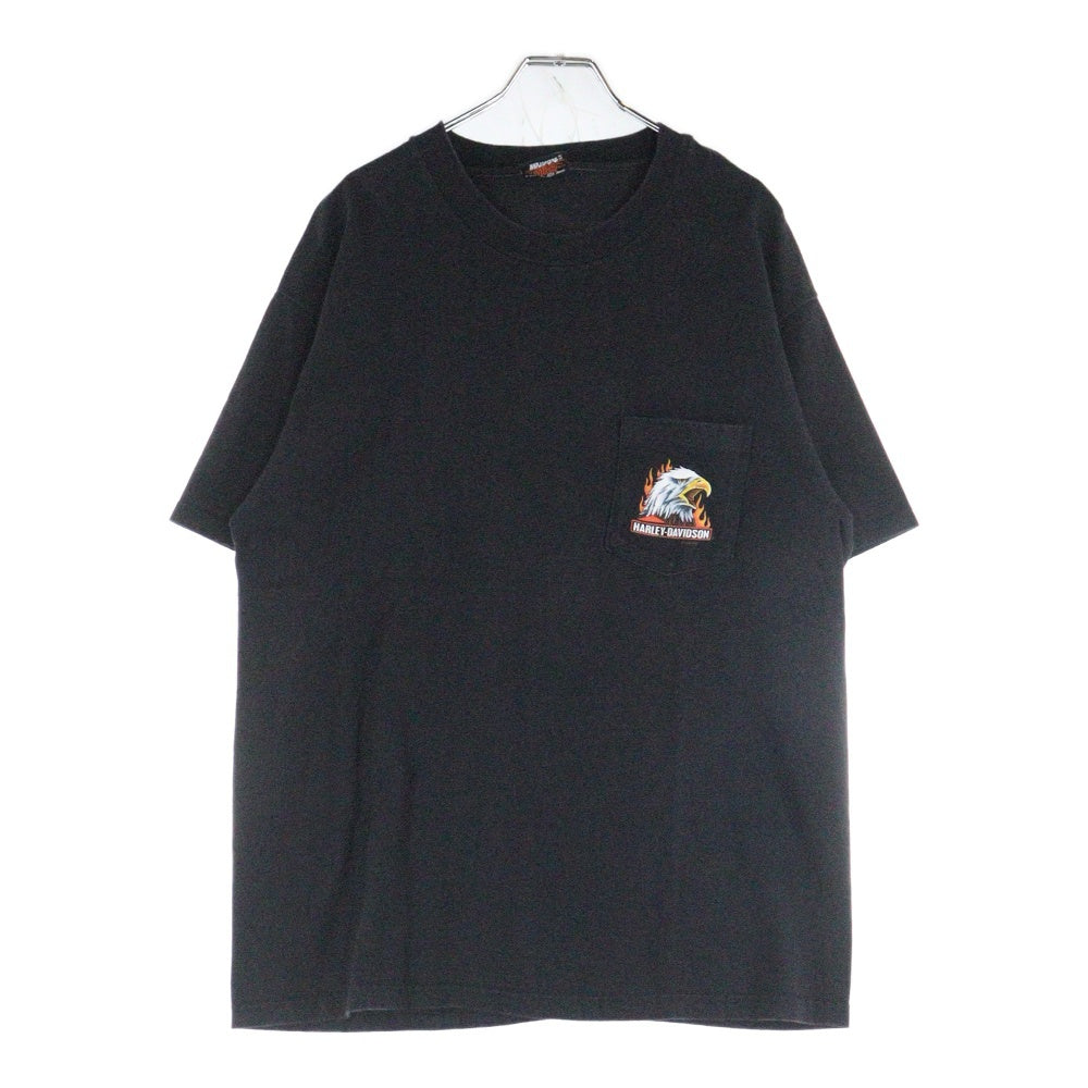 HARLEY DAVIDSON(ハーレーダビッドソン) 90s 胸ポケット イーグル 両面プリント半袖Tシャツ カットソー ブラック