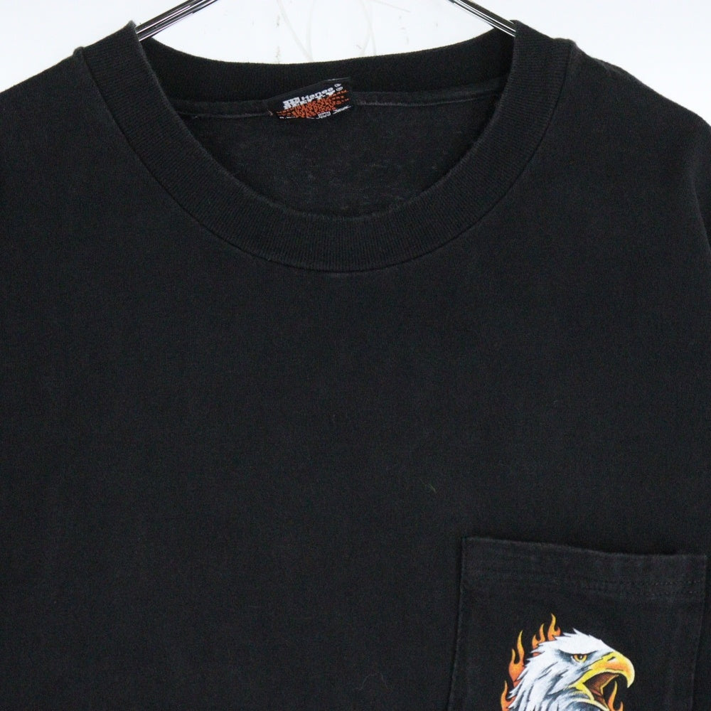 HARLEY DAVIDSON(ハーレーダビッドソン) 90s 胸ポケット イーグル 両面プリント半袖Tシャツ カットソー ブラック