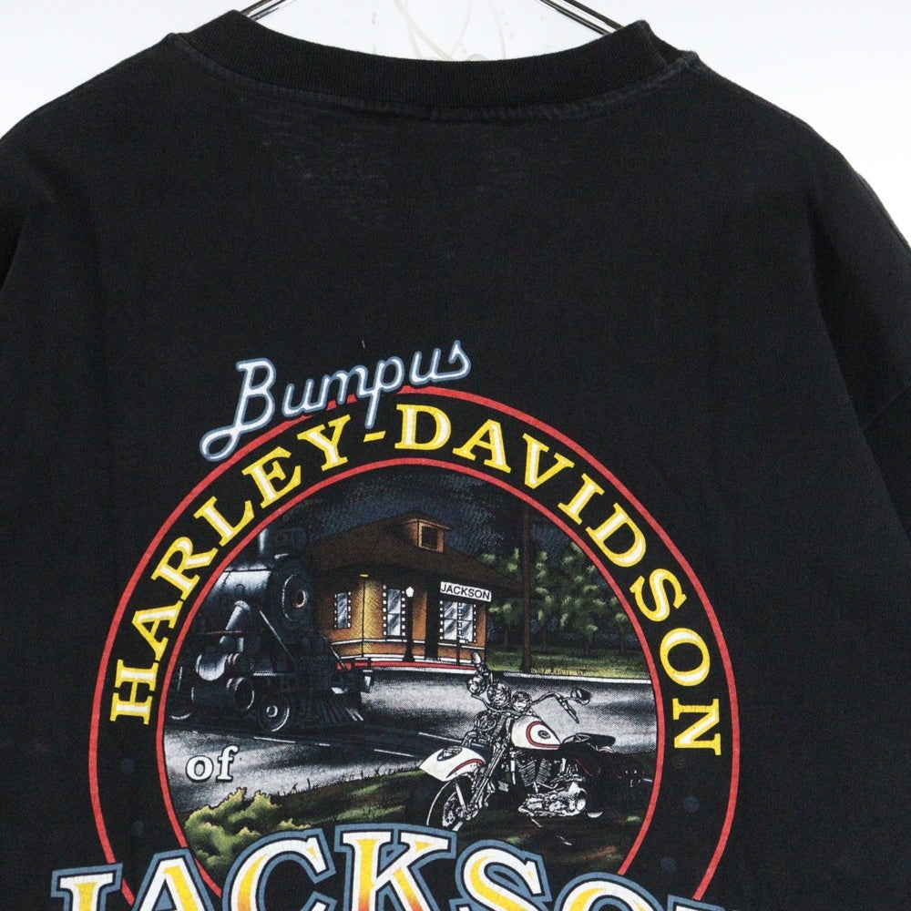 HARLEY DAVIDSON(ハーレーダビッドソン) 90s 胸ポケット イーグル 両面プリント半袖Tシャツ カットソー ブラック