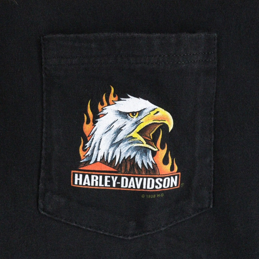 HARLEY DAVIDSON(ハーレーダビッドソン) 90s 胸ポケット イーグル 両面プリント半袖Tシャツ カットソー ブラック