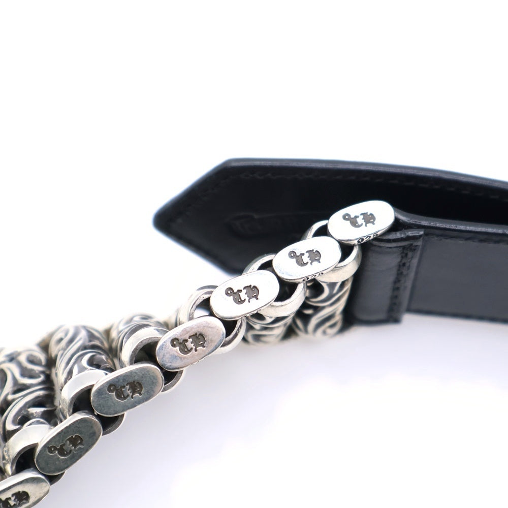 CHROME HEARTS(クロムハーツ) BLT ROLLER LINK ローラー レザーベルト シルバー/ブラック