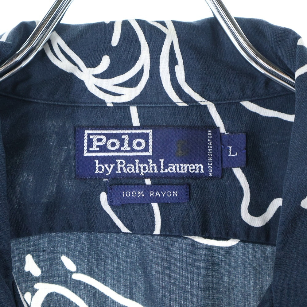 VINTAGE(ヴィンテージ) 90S Polo by Ralph Lauren horse ホースプリント オープンカラー レーヨンシャツ ネイビー