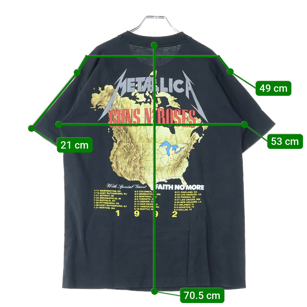VINTAGE(ヴィンテージ) 90s METALLICA × GUNS N ROSES 1992 NORTH AMERICAN TOUR FAITH NO MORE 両面プリント 半袖tシャツ ブラック