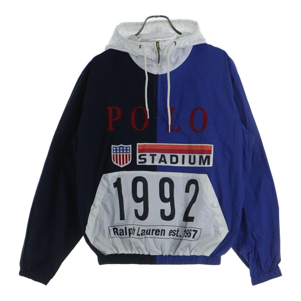 POLO RALPH LAUREN(ポロラルフローレン) STADIUM 1992 復刻 ハーフジップ アノラックジャケット プルオーバー フーディ ネイビー/ブルー
