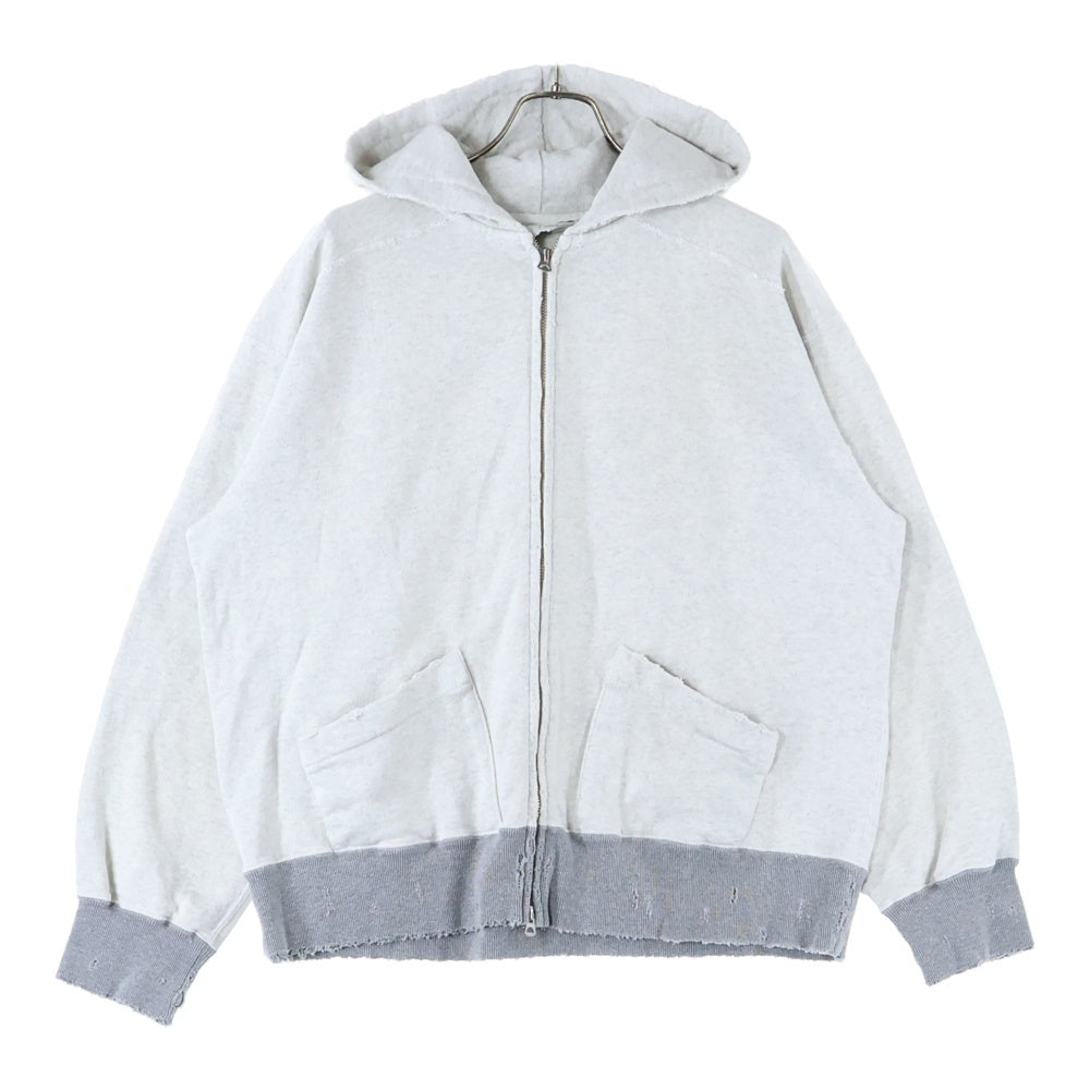 ANCELLM(アンセルム) ZIPUP HOODIE HEATHER WHITE ダメージ加工 ジップアップ フーディー ホワイト
