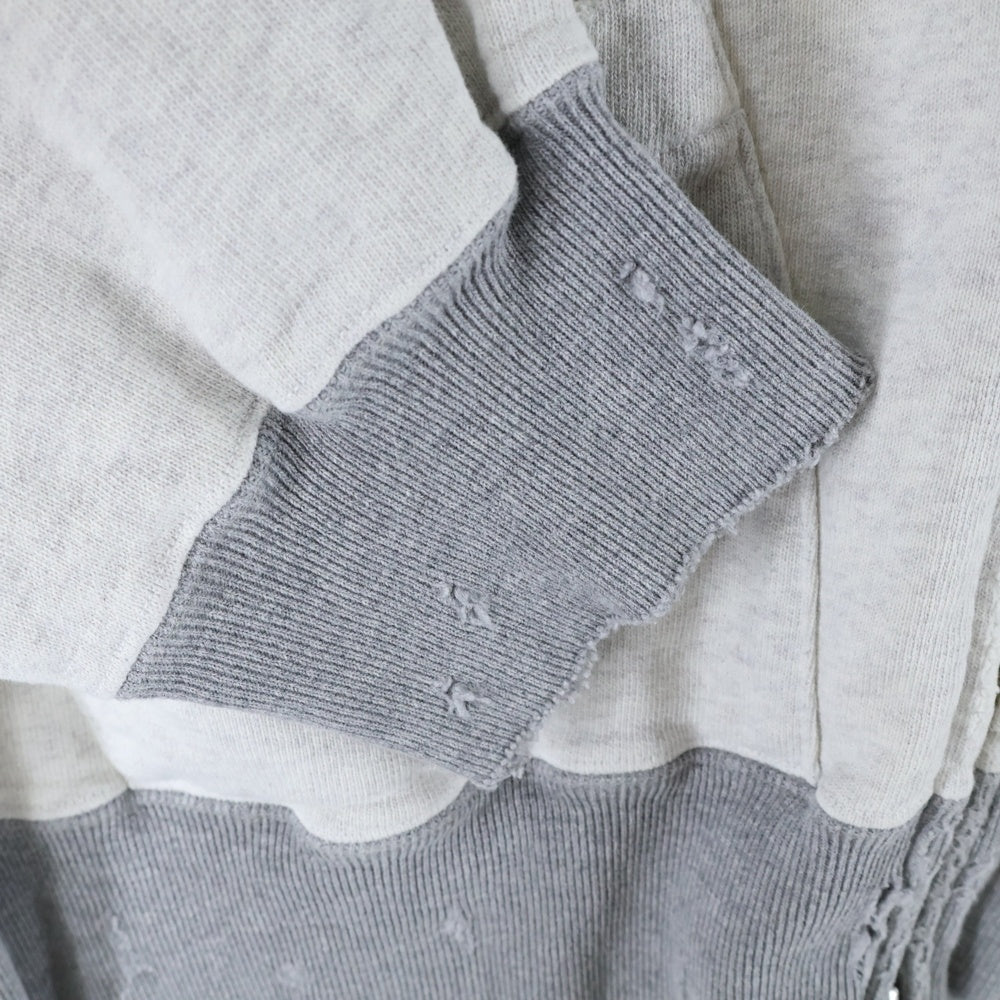 ANCELLM(アンセルム) ZIPUP HOODIE HEATHER WHITE ダメージ加工 ジップアップ フーディー ホワイト
