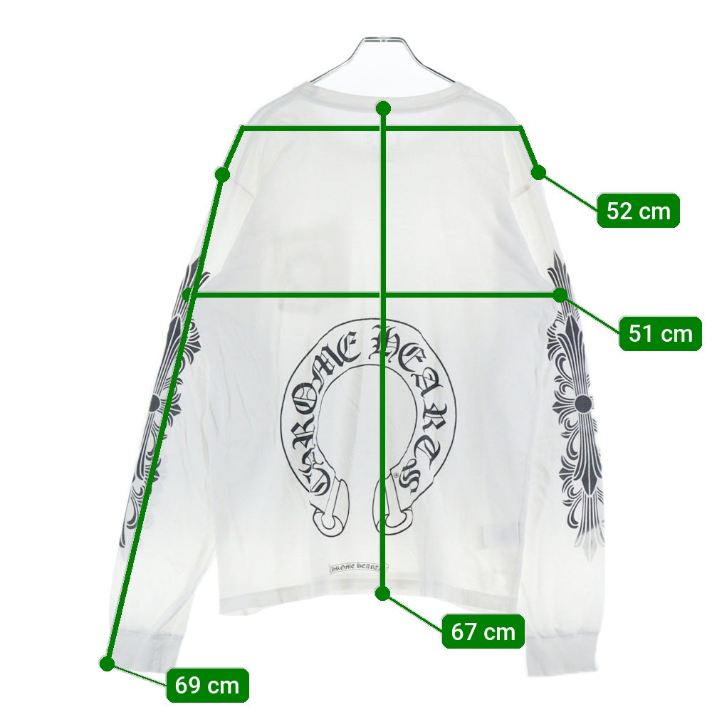 CHROME HEARTS(クロムハーツ) Horseshoe Arm Floral L/S Tee バックホースシュー アームフローラル 長袖Tシャツ ホワイト