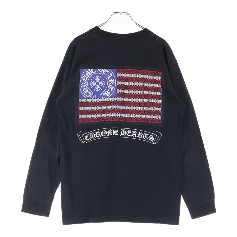 CHROME HEARTS(クロムハーツ) OLD American Flag Tee オールドモデルアメリカンフラッグTシャツ 星条旗 ホースシュープリント 長袖Tシャツ ブラック