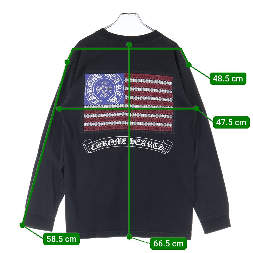 CHROME HEARTS(クロムハーツ) OLD American Flag Tee オールドモデルアメリカンフラッグTシャツ 星条旗 ホースシュープリント 長袖Tシャツ ブラック