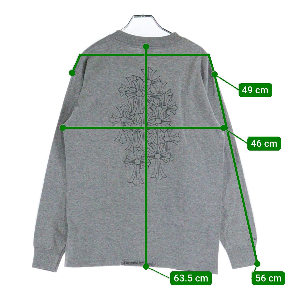 CHROME HEARTS(クロムハーツ) OLD オールドモデル バックセメタリークロス ホースシュープリントポケット 長袖カットソー 長袖Tシャツ グレー